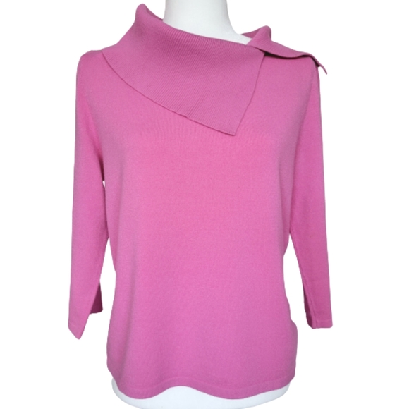 Pink Poodle Vintage Pink Knit Sweater Top Split Cowl Neckline 3/4 Sleeve Sz. L/M - Picture 1 of 13